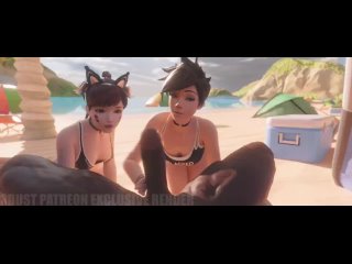 hentai hentai cartoon porno 3d 2d dva tracer double blowjob on the beach [blacked] [qos]