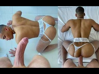 latino in stockings and thongs satisfies a guy's healthy dick